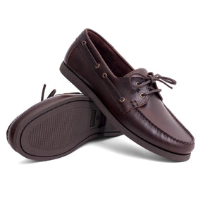 Men Leather Boat Shoes Dark Brown Mengloria