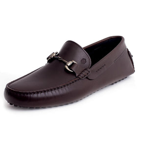 Men Leather Brown Metal Buckle Loafer Mengloria