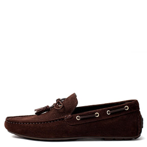 Men Suede With Tassels Moccasin Dark Brown Loafer Mengloria