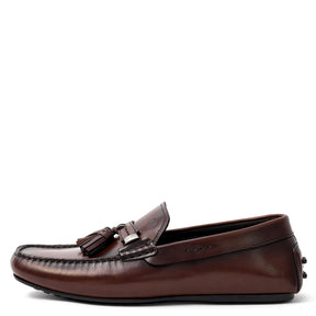 Men Brown Leather With Tassels Moccasin Loafer 